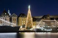 Stockholms old city with christmas tree Royalty Free Stock Photo