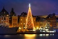 Stockholms old city with christmas tree Royalty Free Stock Photo