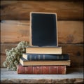 StockImage Back to school concept small chalkboard and a stack of books Royalty Free Stock Photo