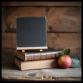StockImage Back to school concept small chalkboard and a stack of books Royalty Free Stock Photo