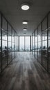 StockImage Blurred modern office interior with panoramic windows, gray tones Royalty Free Stock Photo