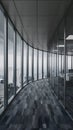 StockImage Blurred modern office interior with panoramic windows, gray tones Royalty Free Stock Photo