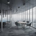 StockImage Blurred modern office interior with panoramic windows, gray tones Royalty Free Stock Photo