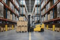 StockImage Boxes of goods and forklift in warehouses, logistics and distribution concept