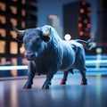 StockImage 3D illustration of big bull on blur city background