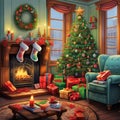 Stockings of Surprises: Delightful Discoveries on Christmas Morning Royalty Free Stock Photo