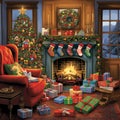 Stockings of Surprises: Delightful Discoveries on Christmas Morning Royalty Free Stock Photo