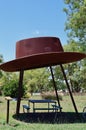 A stockman\'s hat offers shade in a picnic area