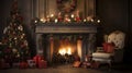 stockphoto, christmas evening, interior of decorated room and fireplace for the holiday. Cosy Christmas interior Royalty Free Stock Photo