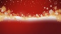 stockphoto, copy space, Gold Christmas and New Year Typographical on red Xmas background with winter landscape with snowflakes