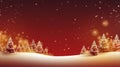 stockphoto, copy space, Gold Christmas and New Year Typographical on red Xmas background with winter landscape with snowflakes