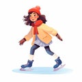 stockphoto, Girl figure ice skating vector flat illustration. Kids winter activities. Child in casual warm clothes playing sport Royalty Free Stock Photo