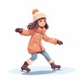 stockphoto, Girl figure ice skating vector flat illustration. Kids winter activities. Child in casual warm clothes playing sport Royalty Free Stock Photo