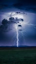StockPhoto Lightning bolt strikes large cloud dramatically in expansive sky Royalty Free Stock Photo