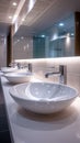 StockPhoto Modern public bathroom concept row of white ceramic washbasins