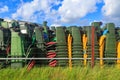 Stacks of old plastic rubbish and recycling bins Royalty Free Stock Photo