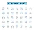 Stocks and bonds linear icons set. Asset, Dividend, Portfolio, Securities, Yield, Trading, Investment line vector and