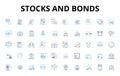 Stocks and bonds linear icons set. Asset, Dividend, Portfolio, Securities, Yield, Trading, Investment vector symbols and