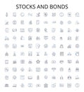 Stocks and bonds outline icons collection. stocks, bonds, investment, securities, equity, debt, market vector