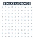 Stocks and bonds vector line icons set. Stocks, Bonds, Equities, Fixed income, Securities, Stock market, Bond market