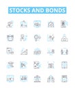 Stocks and bonds vector line icons set. Stocks, Bonds, Equities, Fixed income, Securities, Stock market, Bond market