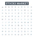 Stocks market vector line icons set. Stocks, Market, Investing, Shares, Trading, Equity, Prices illustration outline