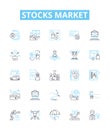 Stocks market vector line icons set. Stocks, Market, Investing, Shares, Trading, Equity, Prices illustration outline