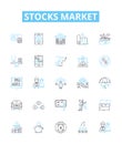 Stocks market vector line icons set. Stocks, Market, Investing, Shares, Trading, Equity, Prices illustration outline