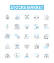 Stocks market vector line icons set. Stocks, Market, Investing, Shares, Trading, Equity, Prices illustration outline