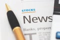 Stocks News, pen, calculator, banks, property headlines Royalty Free Stock Photo
