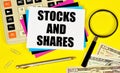 Stocks and shares. Text label on the research form. Royalty Free Stock Photo