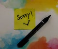 A stocky note message of sorry. Royalty Free Stock Photo