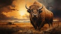 A Stoic Buffalo Standing Against a Prairie Sunset AI Generative