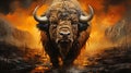 A Stoic Buffalo Standing Against a Prairie Sunset AI Generative