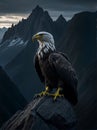 A stoic eagle perches on a rocky outcrop