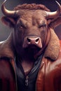 A stoic and imposing bull , with broad shoulders and a chiseled physique. His piercing gaze exudes confidence and power