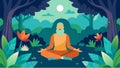 A Stoic philosopher sits in the lotus position in a lush forest meditating on the harmony of nature.. Vector