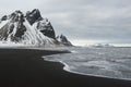 Stokksnes Peninsula, Vestrahorn mountains and black sand ocean coast line, Iceland