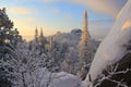 Winter landscape in Siberia. Stolby Nature Reserve. Krasnoyarsk region. Russia Royalty Free Stock Photo