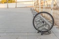 Stolen bicycle, Chained bicycle wheel, front wheel locked Royalty Free Stock Photo