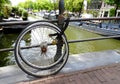 Stolen bicycles in Amsterdam, they only left the wheels Royalty Free Stock Photo