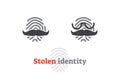 Stolen identity concept icon. Vector illustration with fingerprint and fake mustache. Digital safety sign. Royalty Free Stock Photo