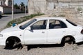 Stolen wheels from the car Royalty Free Stock Photo