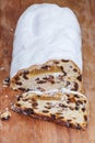 Stollen cake with dried fruit and marzipan