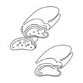 Stollen Christmas dessert. Sliced cupcake. Traditional Christmas festive pastry dessert. Continuous line drawing illustration