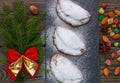 Stollen. Mini Stollen. Traditional Christmas cake with nuts, raisins and candied fruit