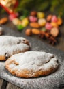 Stollen. Mini Stollen. Traditional Christmas cake with nuts, raisins and candied fruit