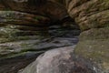 Stolowe Mountains National Park. Path in Rock Labyrinth hiking trail Bledne Skaly. Errant Rocks in Sudetes Mountains near Kudowa-