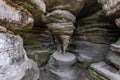 Stolowe Mountains National Park. Wooden boardwalk in Rock Labyrinth hiking trail Bledne Skaly near Kudowa-Zdroj, Lower Silesia,