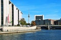 Stolperstein Tichauer and Television tower on Spree River, Berlin Royalty Free Stock Photo